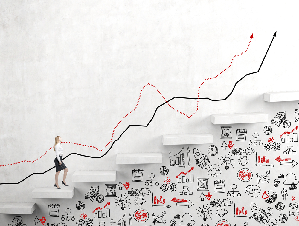 Young,Woman,Going,Upstairs,,A,Black,And,A,Red,Graph