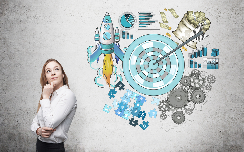 A,Woman,Looking,Up,,A,Picture,Of,A,Target,Surrounded