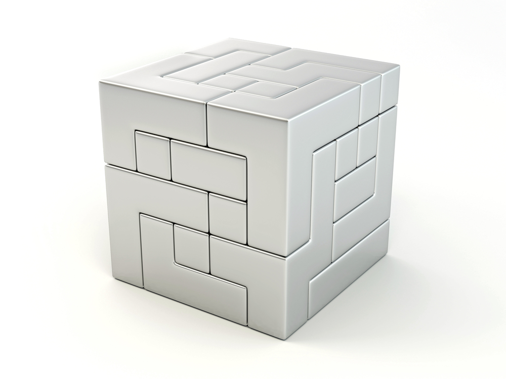 A,Cube,Built,From,Blocks.,Puzzle.,3d